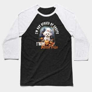 Bichon Frise Dog Ghost Guardian Vintage Halloween Funny Baseball T-Shirt